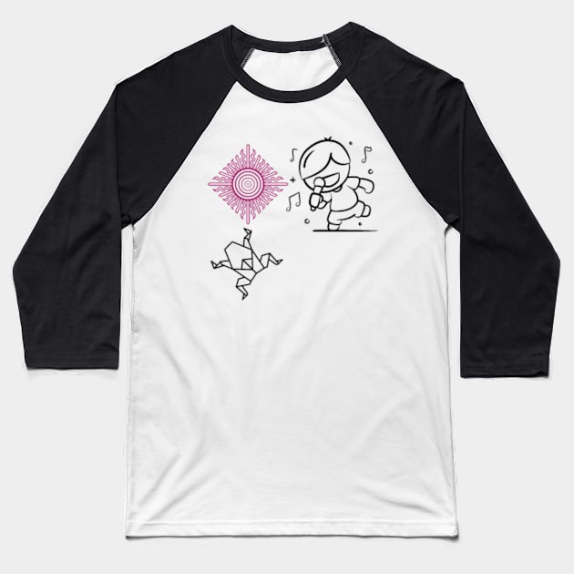 Singing Frog Origami Baseball T-Shirt by Fantasia7